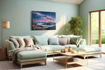 Celestial Peaks at Dusk mountain canvas print, hanging on wall