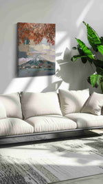 Crimson Canopy Over Fuji landscape canvas print, on wall, lifestyle preview