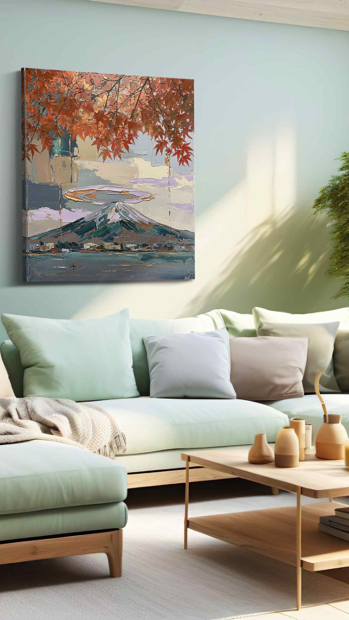Crimson Canopy Over Fuji landscape canvas print, hanging on wall