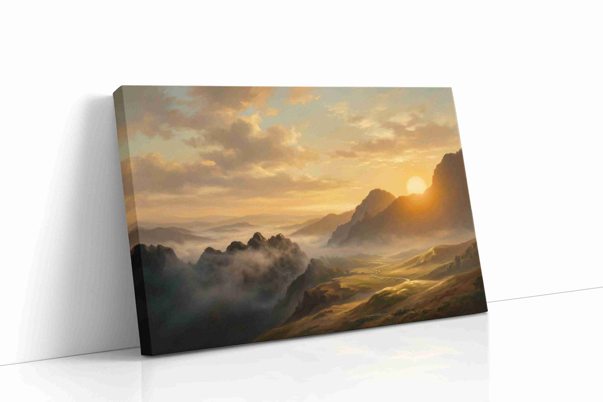 Eternal Dawn over Valleys landscape canvas print gallery-wrapped landscape canvas studio shot