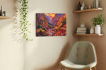 Eternal Twilight Valleys mountain canvas print styled in a living room
