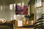 Eternal Twilight Valleys mountain canvas print, on wall, lifestyle preview