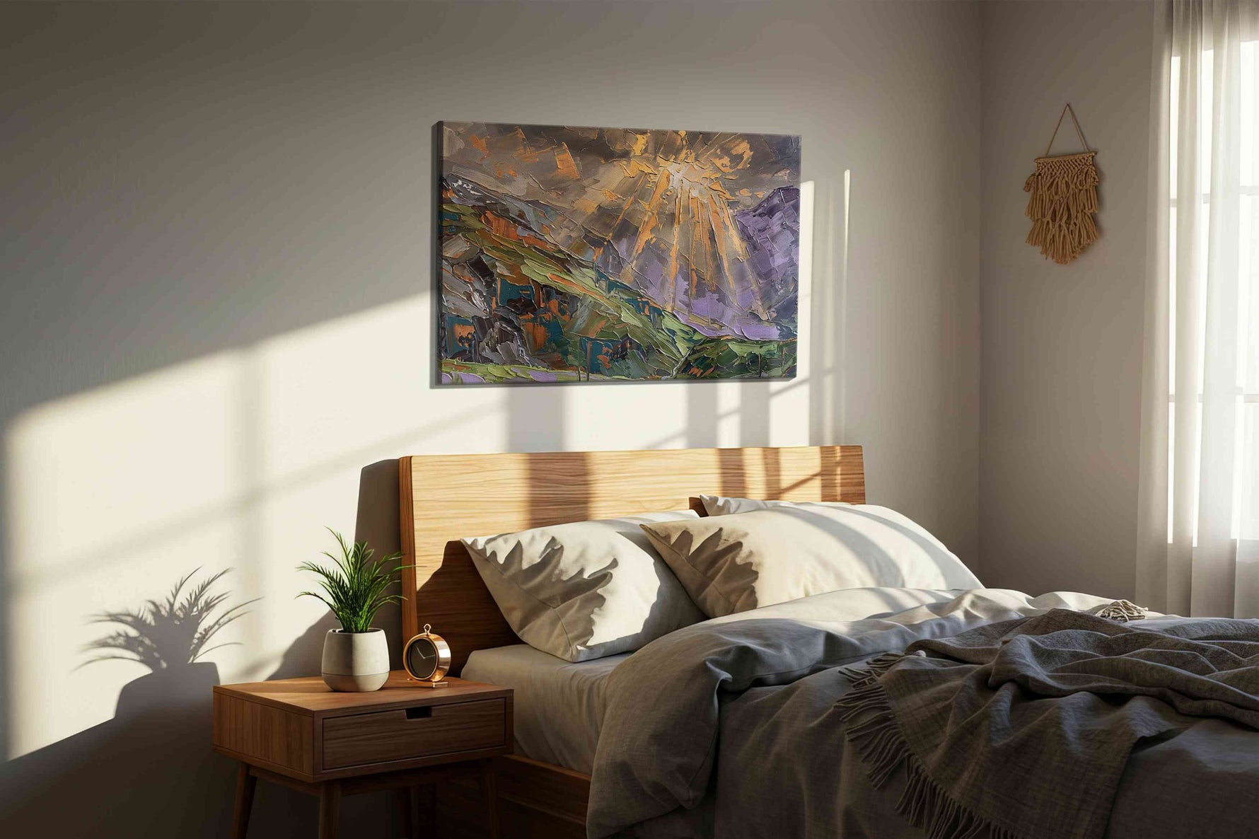 Ethereal Lightscape landscape canvas print, displayed in a bedroom
