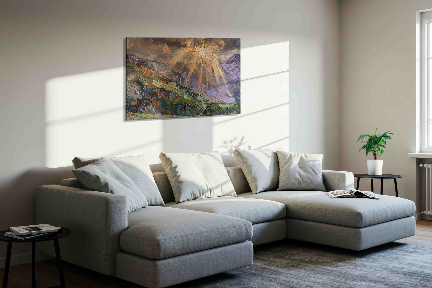 Ethereal Lightscape landscape canvas print, displayed in a living room