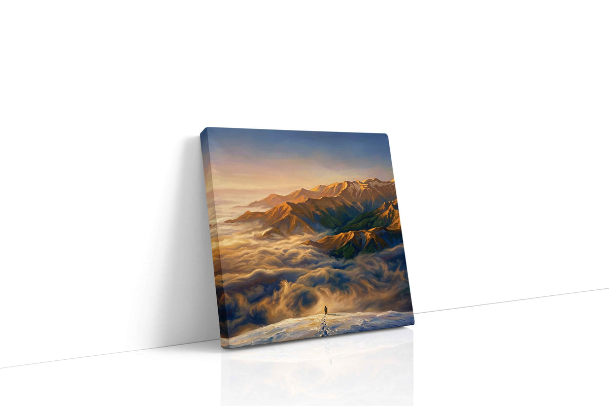 Journey Above the Clouds mountain canvas print gallery-wrapped square canvas studio shot