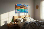 Prismatic Alpine Serenity landscape canvas print, displayed in a bedroom