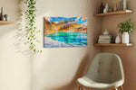 Prismatic Alpine Serenity landscape canvas print styled in a living room