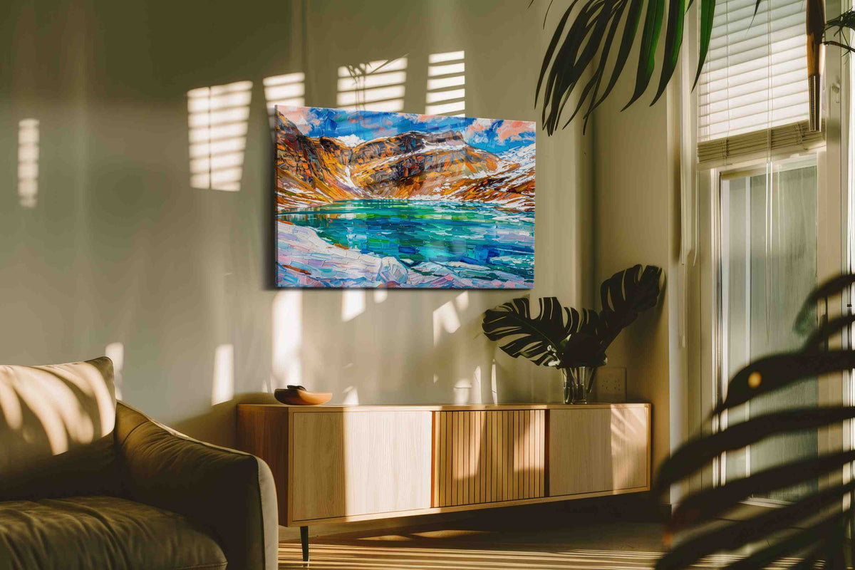 Prismatic Alpine Serenity landscape canvas print, on wall, lifestyle preview