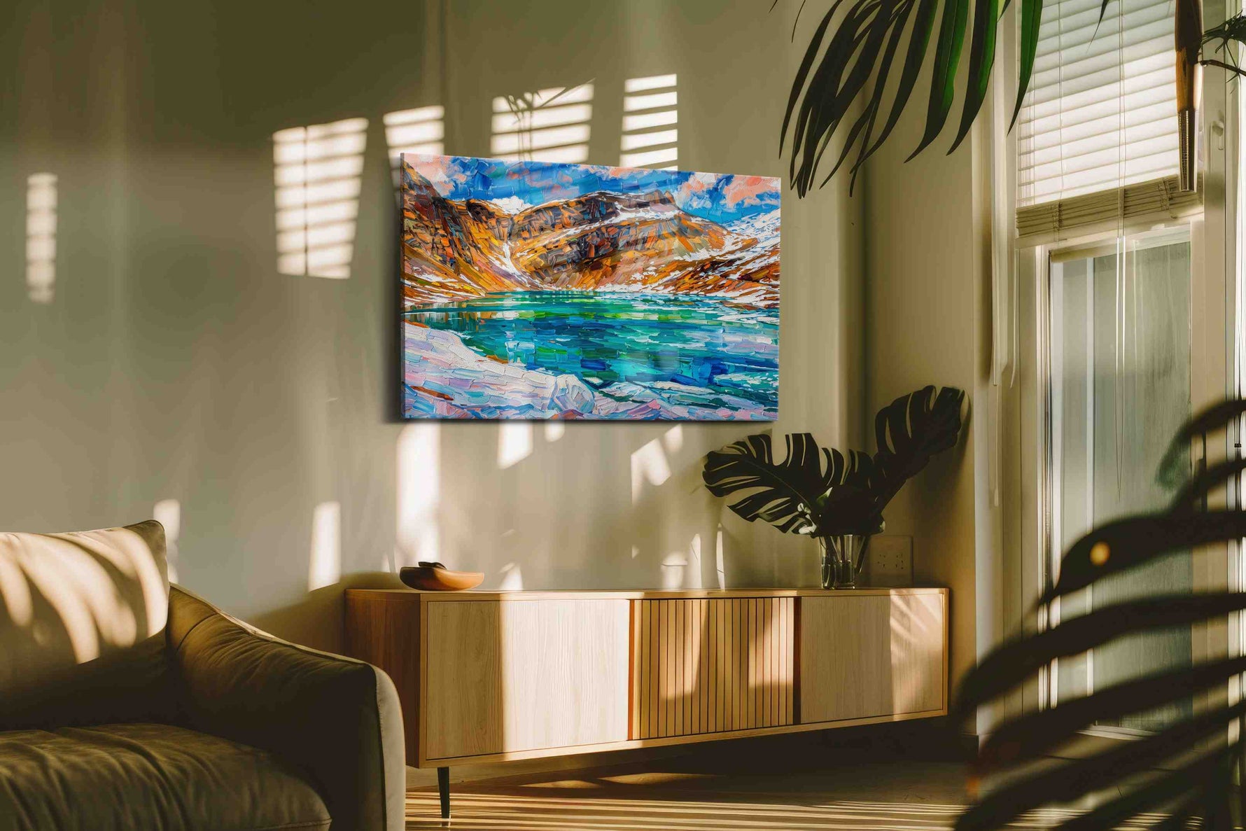 Prismatic Alpine Serenity landscape canvas print, on wall, lifestyle preview