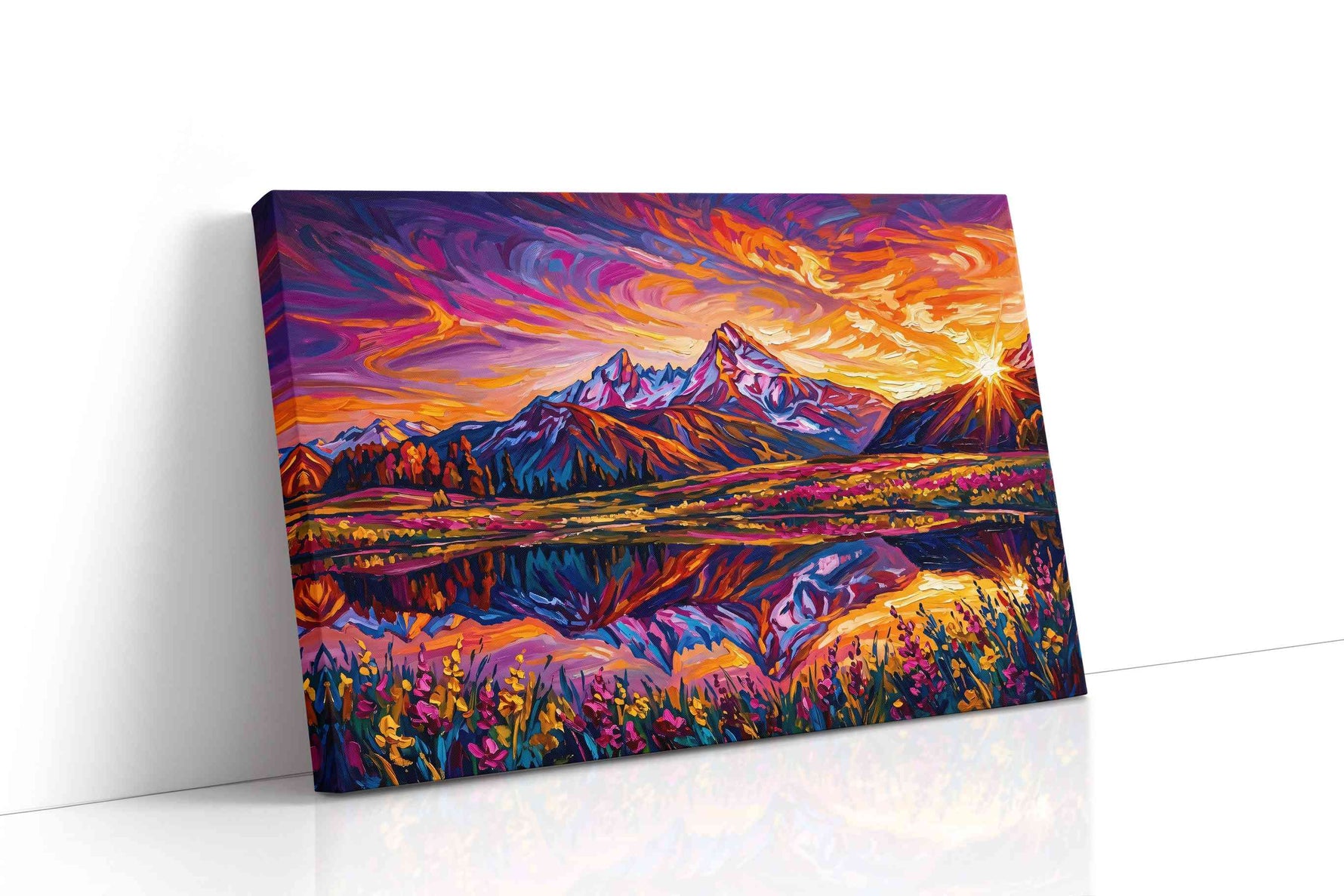 Radiant Peaks of Dusk mountain canvas print gallery-wrapped landscape canvas studio shot