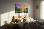 Vibrant Euphony at Sunset landscape canvas print, displayed in a bedroom