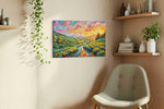 Vibrant Euphony at Sunset landscape canvas print, displayed in a living room