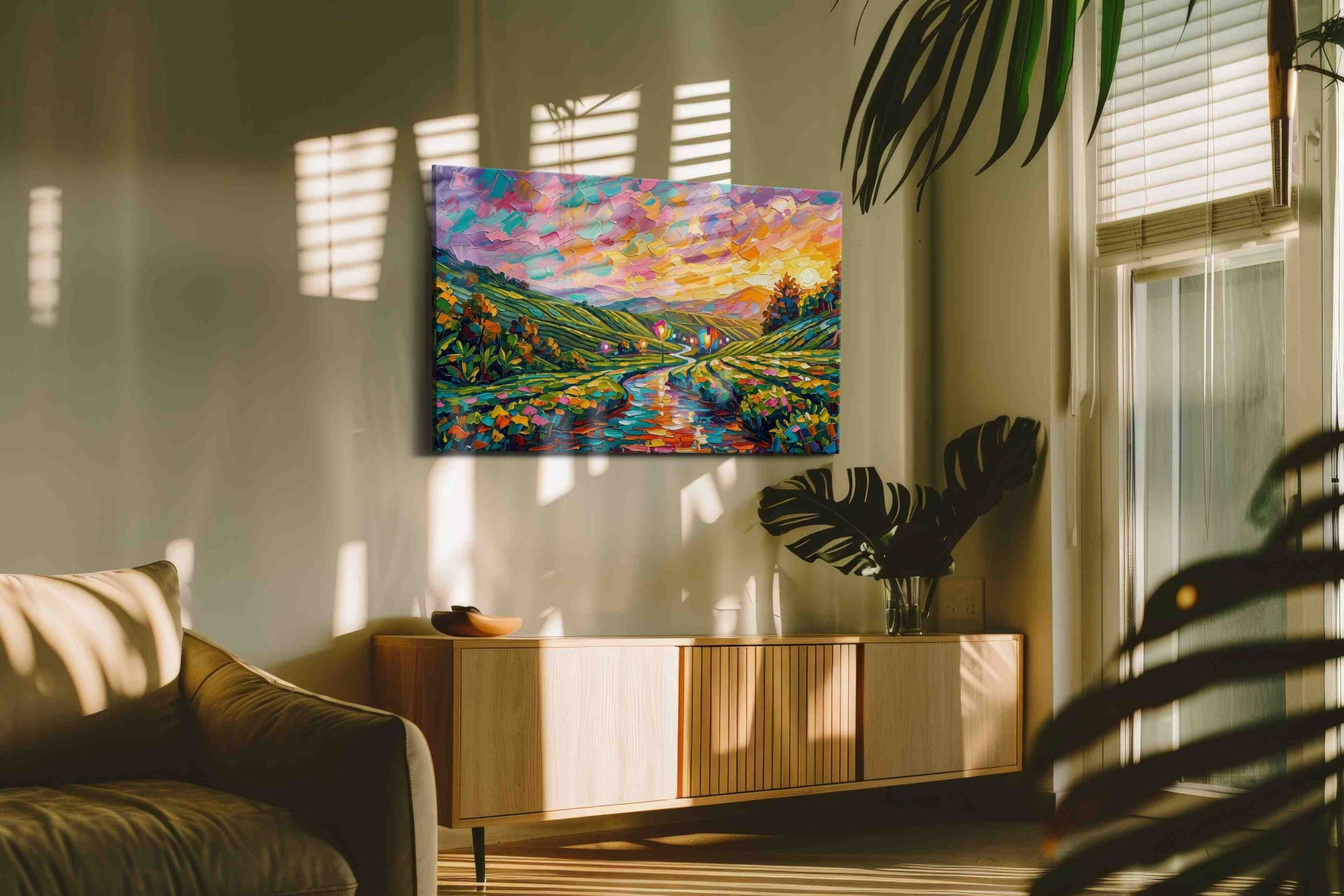 Vibrant Euphony at Sunset landscape canvas print, on wall, lifestyle preview
