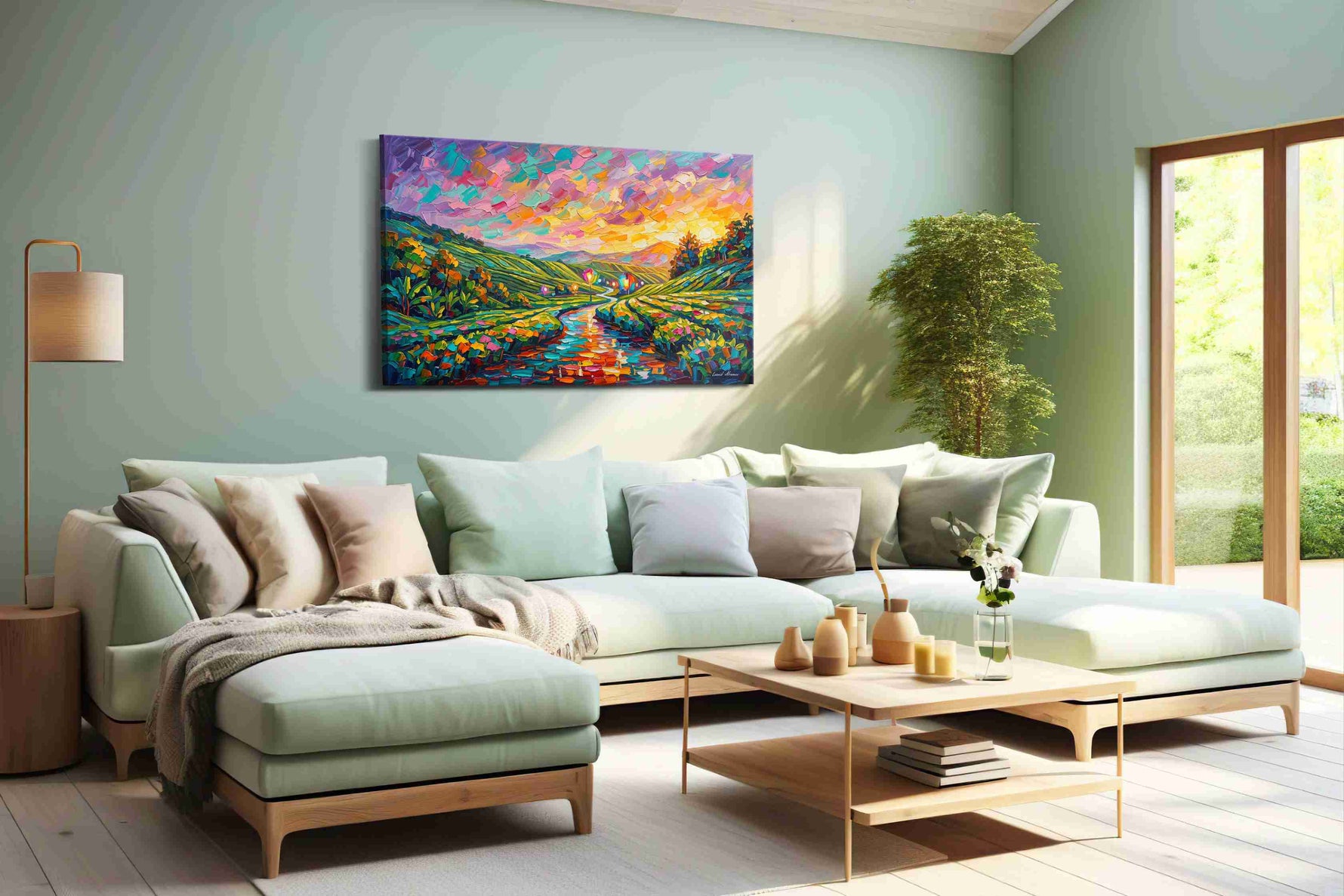 Vibrant Euphony at Sunset landscape canvas print, hanging on wall