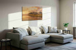 Whispers of a Golden Horizon landscape canvas print, displayed in a living room