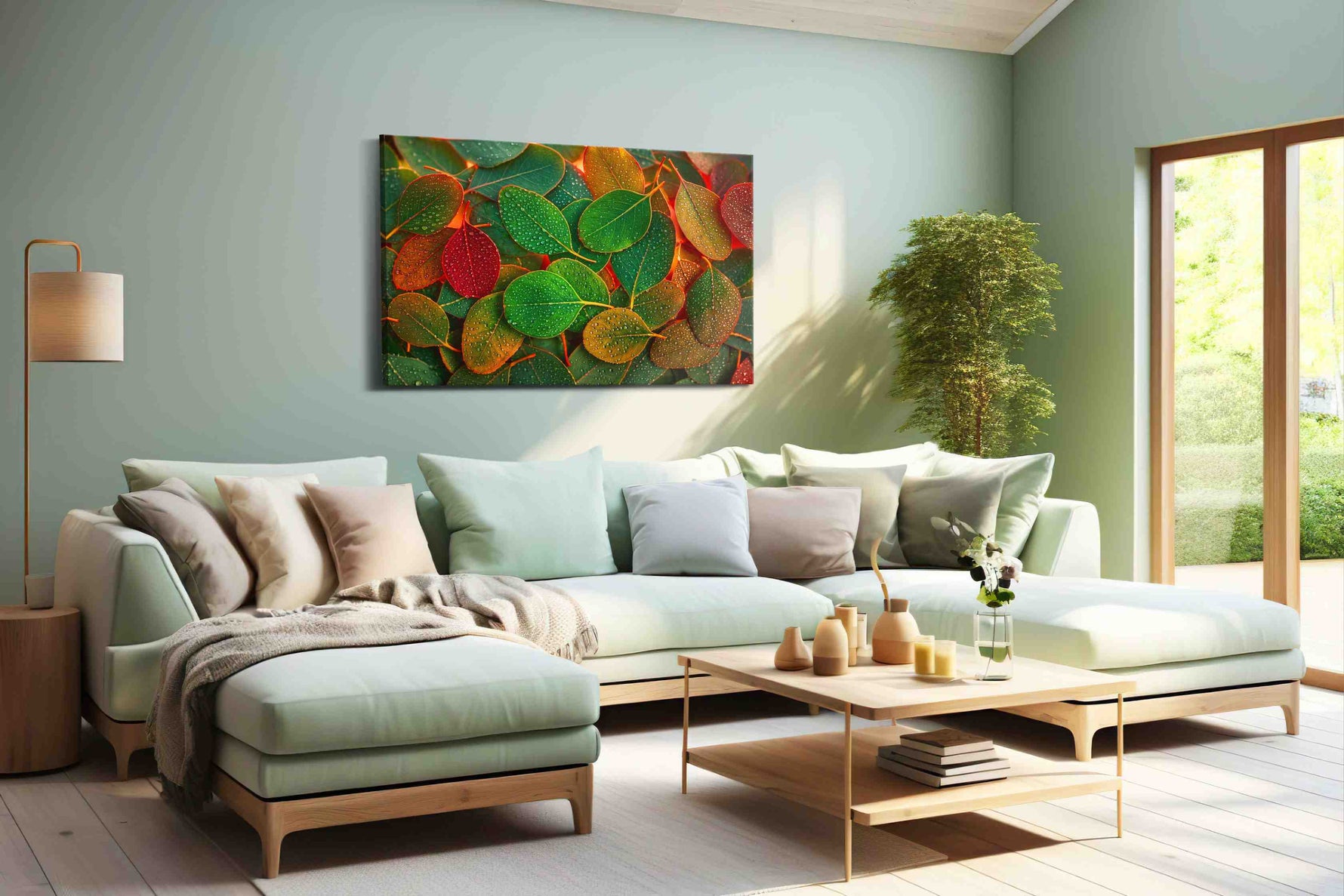 Dew-Kissed Autumn Serenade leaves canvas print, hanging on wall