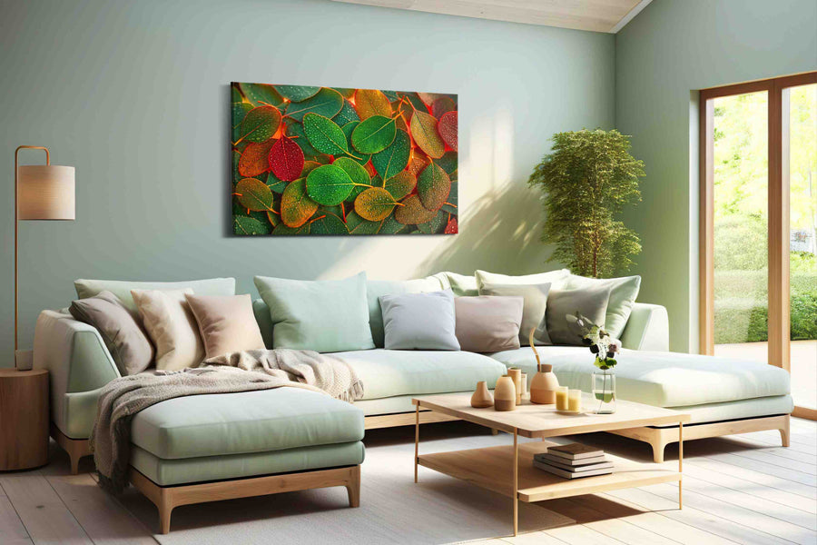 Dew-Kissed Autumn Serenade leaves canvas print, hanging on wall