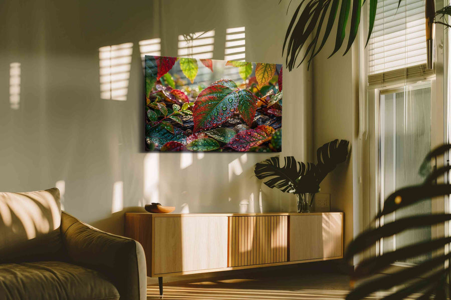 Dew-Kissed Autumn Symphony leaves canvas print, hanging on wall