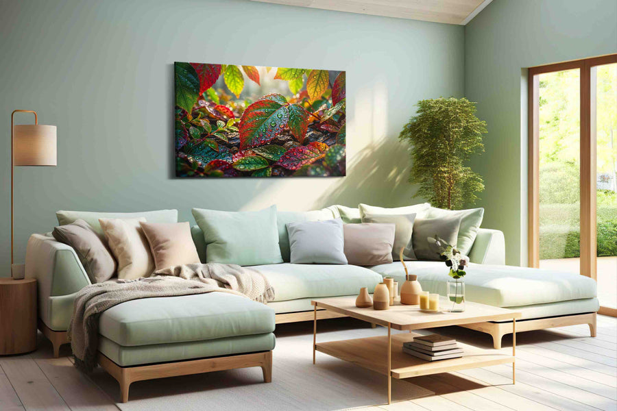 Dew-Kissed Autumn Symphony - Leaf Wall Art, Botanical Canvas Print, Nature Decor
