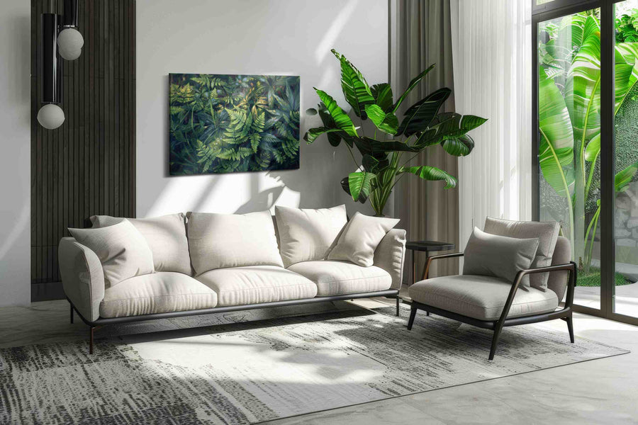 Lush Serenity leaves canvas print, on wall, lifestyle preview