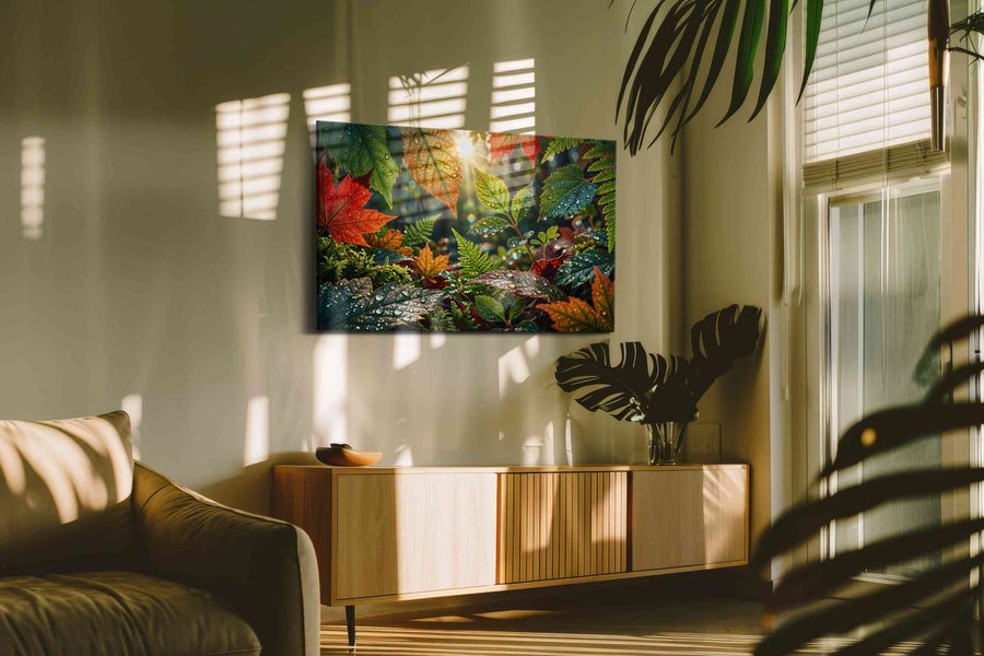 Sunlit Symphony in Leaves leaves canvas print, on wall, lifestyle preview