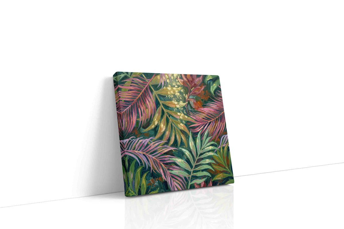 Tropical Whispers leaves canvas print gallery-wrapped square canvas studio shot