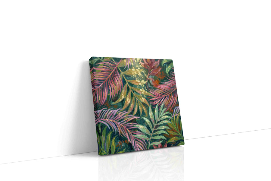 Tropical Whispers leaves canvas print gallery-wrapped square canvas studio shot