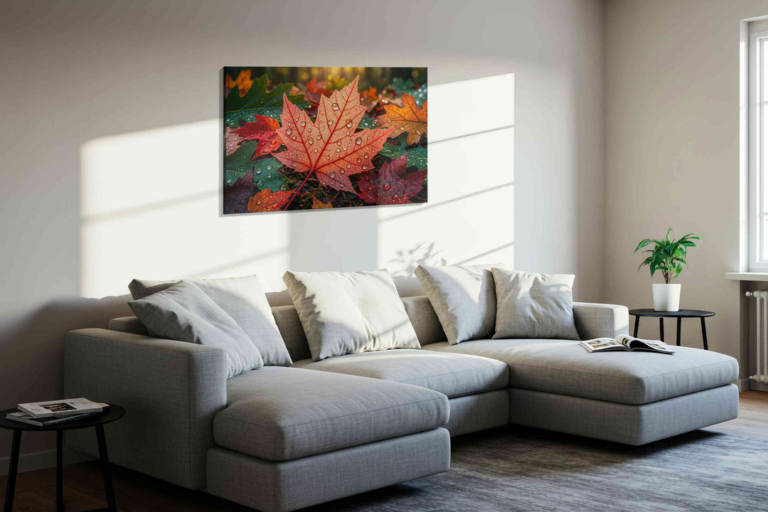 Whispers of Autumn Dew - Leaf Wall Art, Botanical Canvas Print, Nature Decor