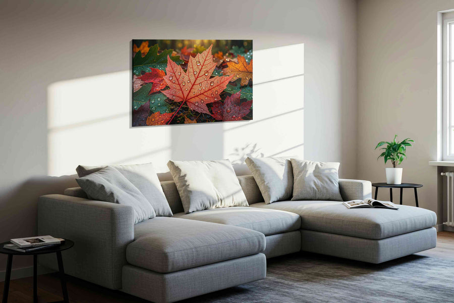 Whispers of Autumn Dew - Leaf Wall Art, Botanical Canvas Print, Nature Decor