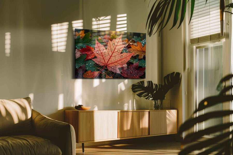Whispers of Autumn Dew leaves canvas print, on wall, lifestyle preview