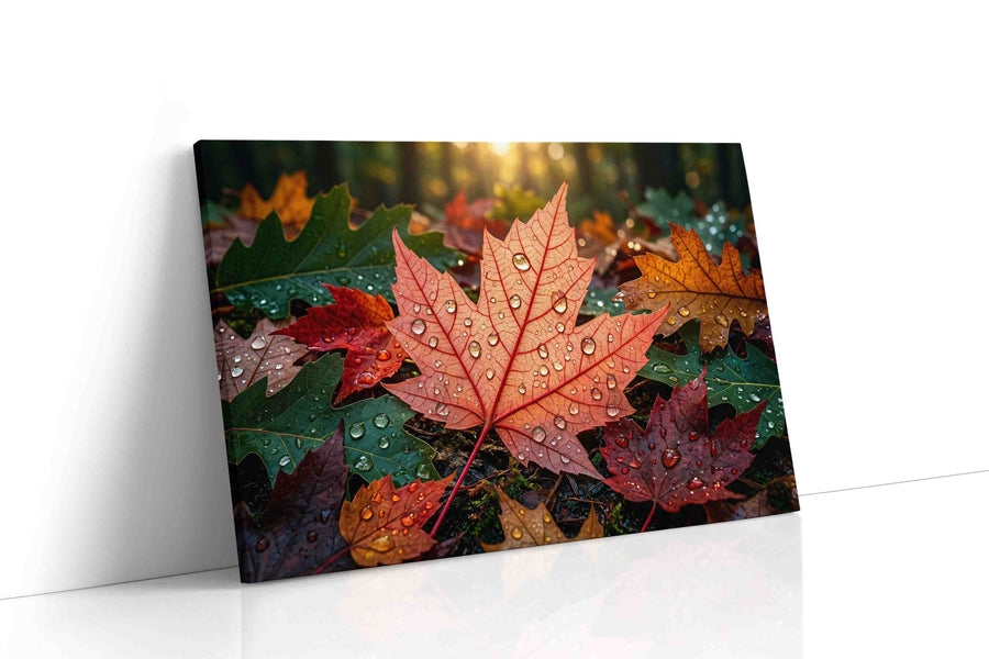 Whispers of Autumn Dew leaves canvas print, gallery-wrapped, ready to hang