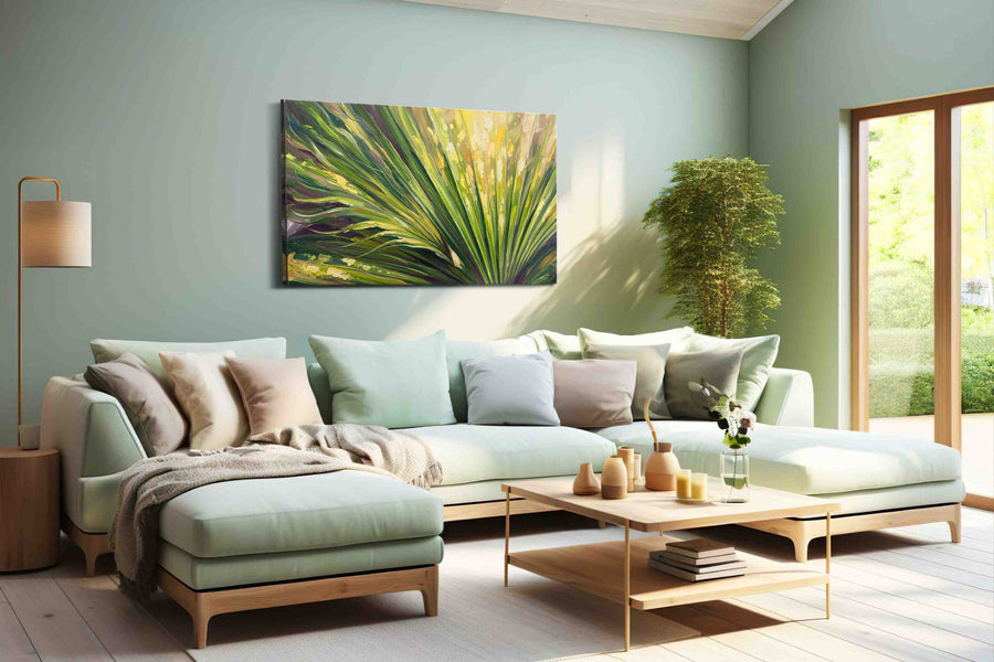 Verdant Whispers leaves canvas print, hanging on wall