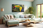 Vibrance of the Rainforest birds canvas print shown in a wall scene