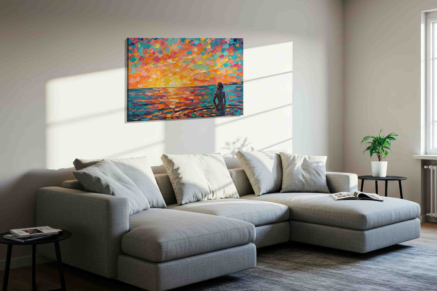 Sunset Symphony in Color landscape canvas print in a living room scene