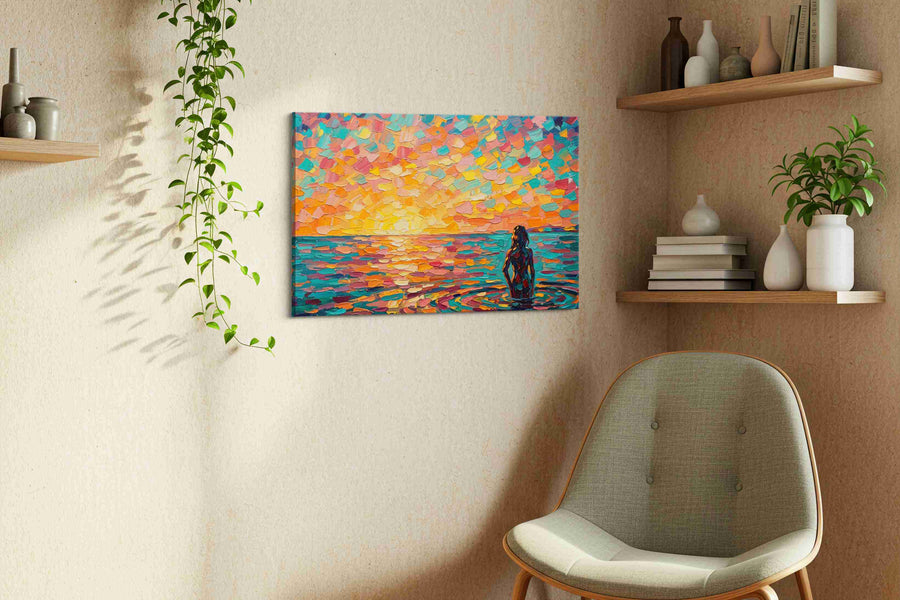 Sunset Symphony in Color landscape canvas print, displayed in a living room