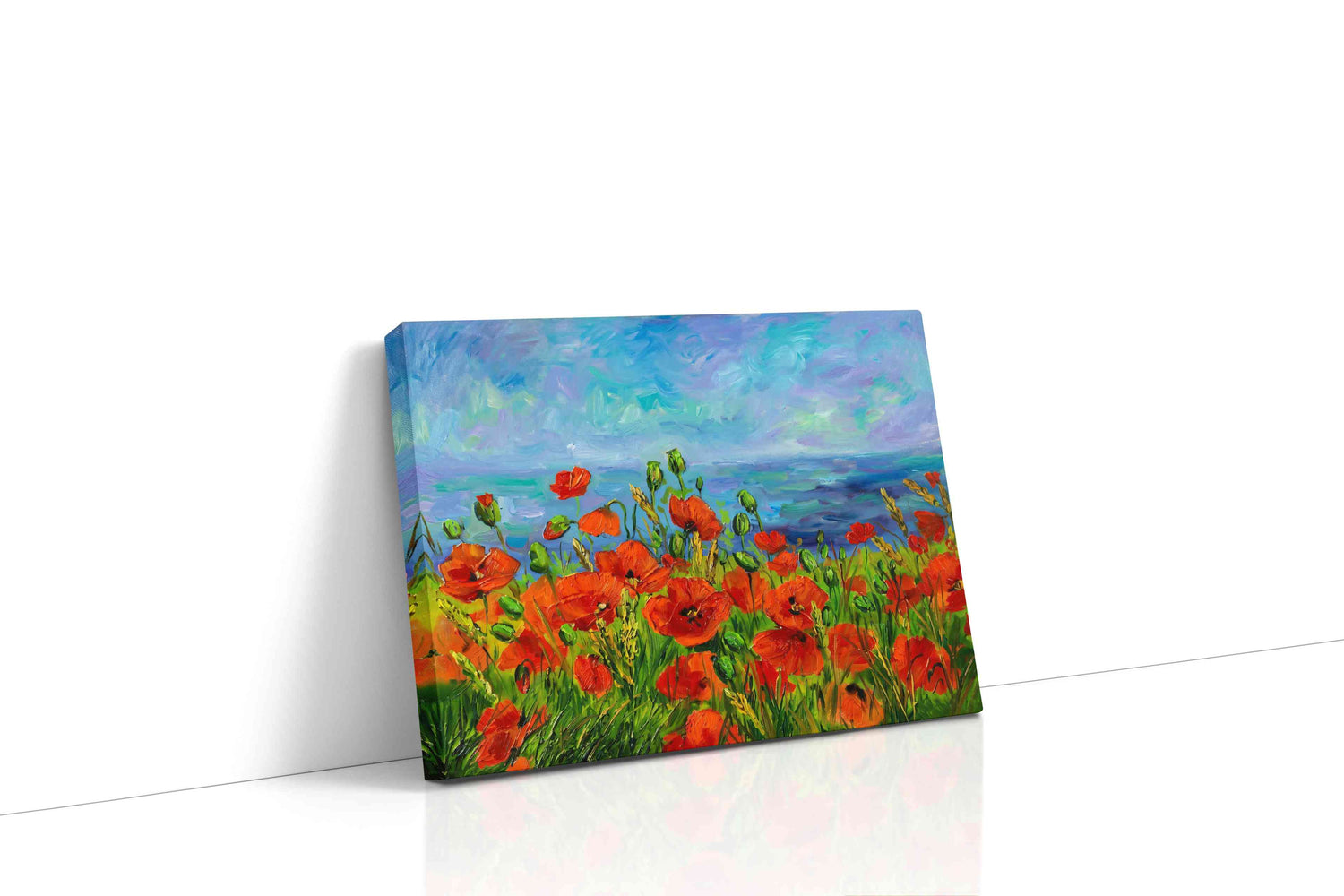 Scarlet Symphony by the Sea poppies canvas print, gallery-wrapped, ready to hang