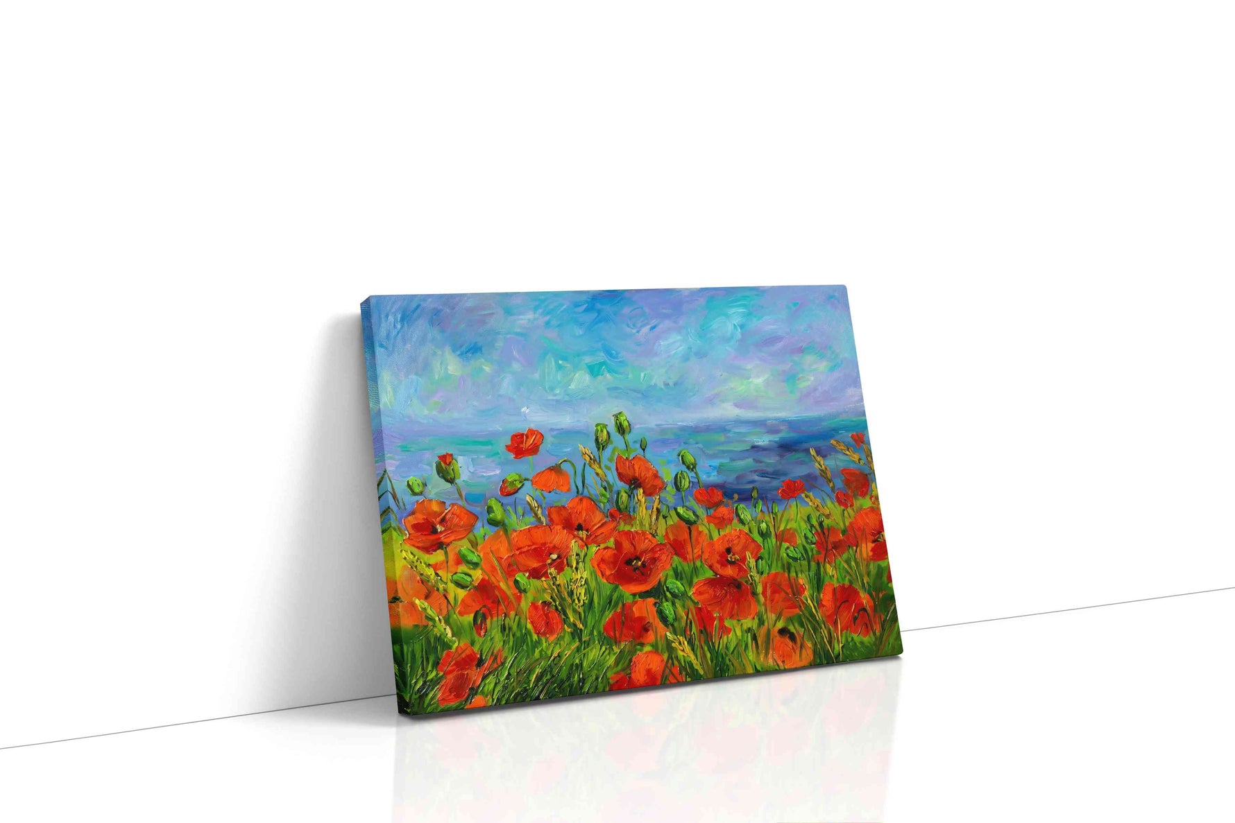Scarlet Symphony by the Sea poppies canvas print gallery-wrapped landscape canvas studio shot