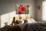 Vibrant Harmony of Poppies poppies canvas print, displayed in a bedroom