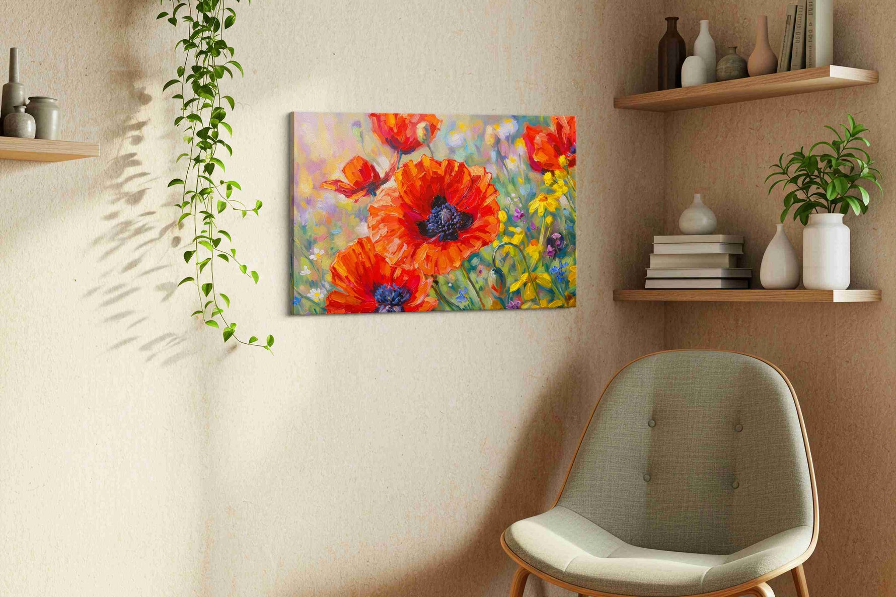 Vibrant Harmony of Poppies poppies canvas print styled in a living room