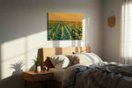 Golden Symphony of Sunflowers sunflowers canvas print, displayed in a bedroom
