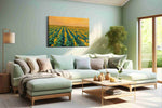 Golden Symphony of Sunflowers sunflowers canvas print shown in a wall scene