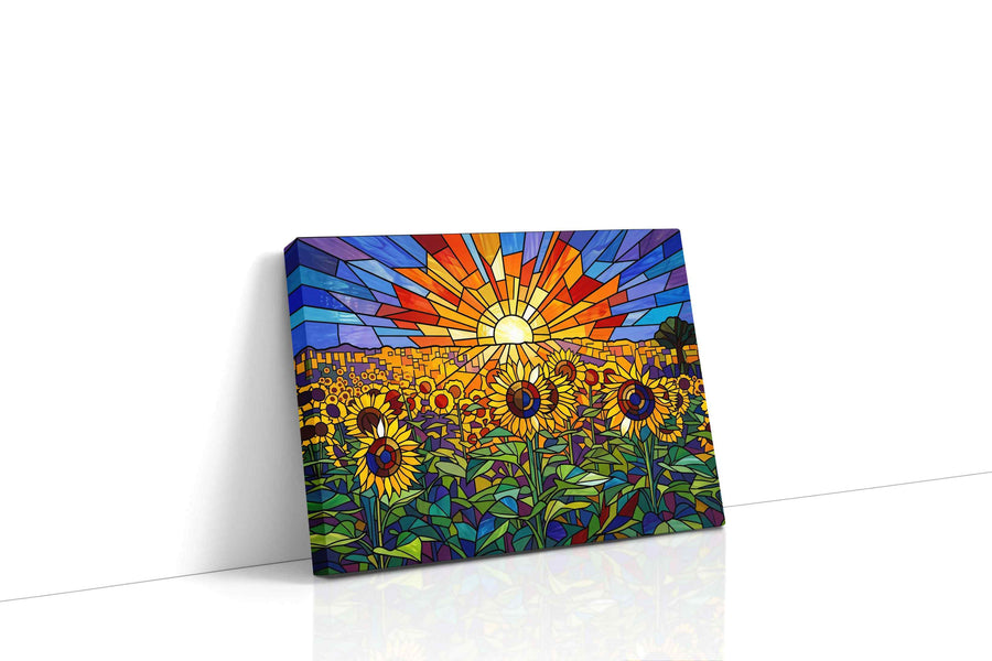 Radiant Sunburst Over Sunflower Fields sunflowers canvas print gallery-wrapped landscape canvas studio shot