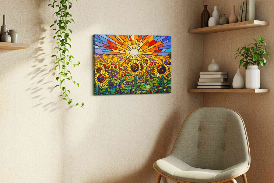 Radiant Sunburst Over Sunflower Fields - Sunflower Wall Art, Floral Canvas Print, Flower Decor