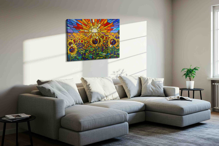 Radiant Sunburst Over Sunflower Fields sunflowers canvas print, gallery-wrapped, ready to hang — view 3