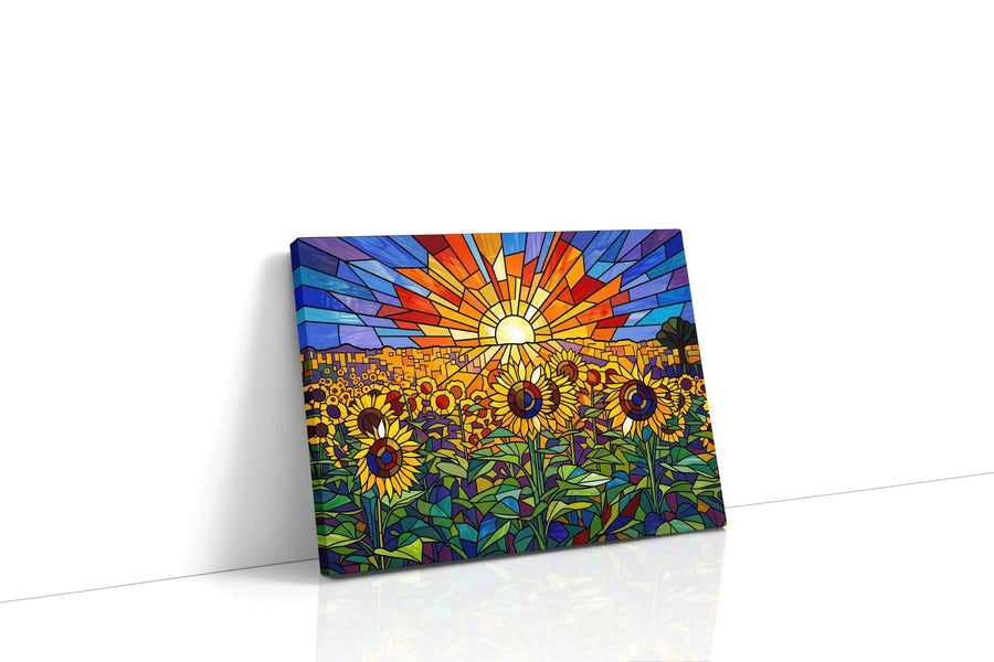 Radiant Sunburst Over Sunflower Fields sunflowers canvas print, gallery-wrapped, ready to hang