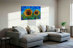 Radiant Sunlit Blooms sunflowers canvas print in a living room scene