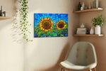 Radiant Sunlit Blooms sunflowers canvas print, displayed in a living room