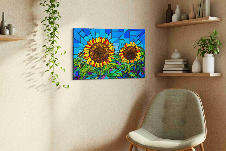 Radiant Sunlit Blooms sunflowers canvas print, displayed in a living room