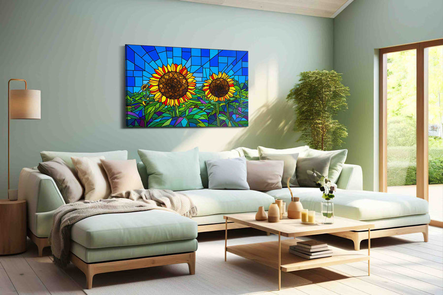 Radiant Sunlit Blooms sunflowers canvas print, hanging on wall