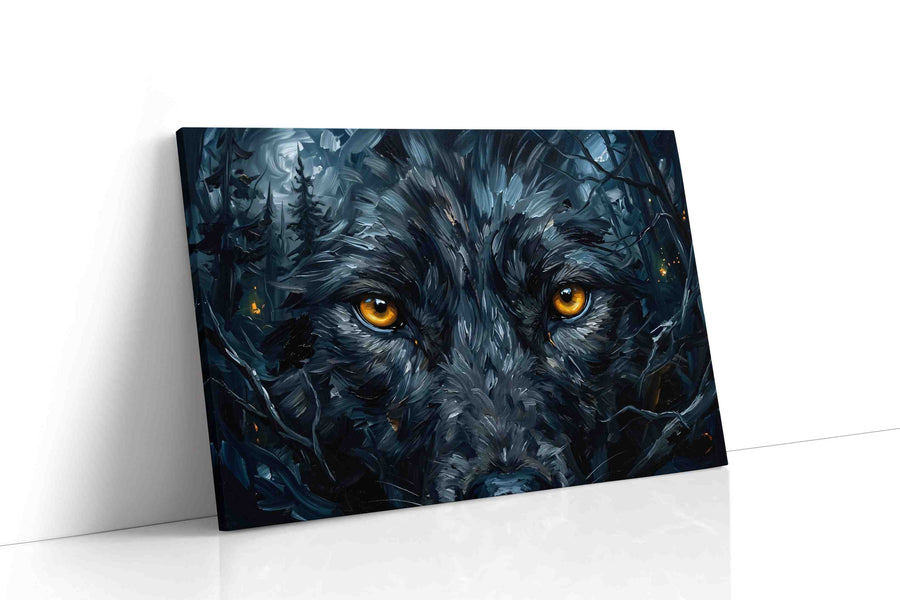 Gaze of the Midnight Wolf wolf canvas print gallery-wrapped landscape canvas studio shot